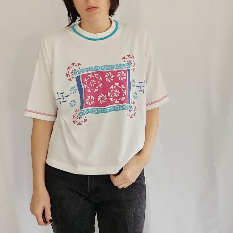 90s White And Pink Boxy Tee